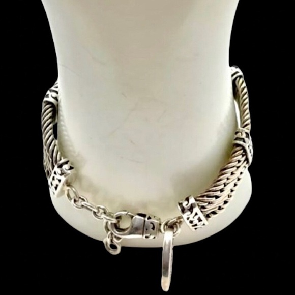 LOIS HILL Sterling Silver Woven Bracelet w Cut Out Stations & Lobster Claw Clasp - Picture 7 of 9